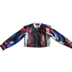 Disney Descendants Evie Jacket Girls 4 Red Black Faux Leather Full Zip Cropped